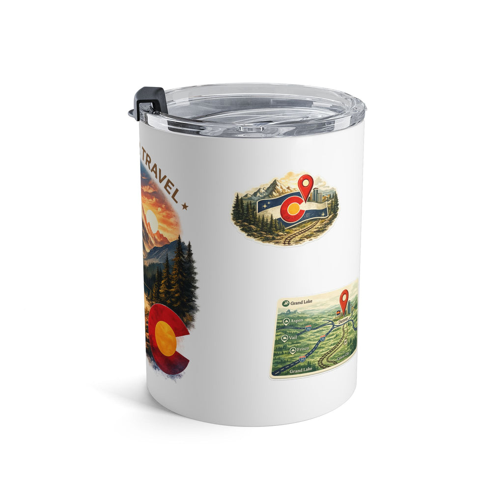 10oz Stainless Steel Travel Tumbler – Colorado Mountain Design | Insulated Coffee Mug with Flag Artwork